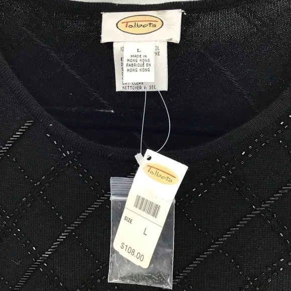 Talbots Women’s Merino Wool Embellished Beaded Short Sleeve Sweater NWT Size L - Picture 6 of 7
